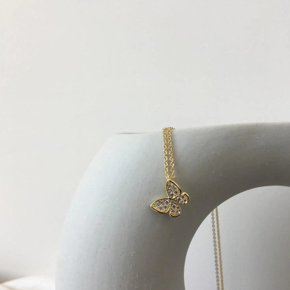 NEW Silver / Gold Cubic Zircon Butterfly Necklaces - Picture 5 of 5